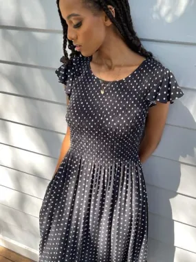 Bridie Black Polka-Dot Midi Dress