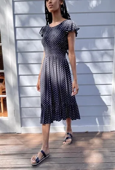 Bridie Black Polka-Dot Midi Dress