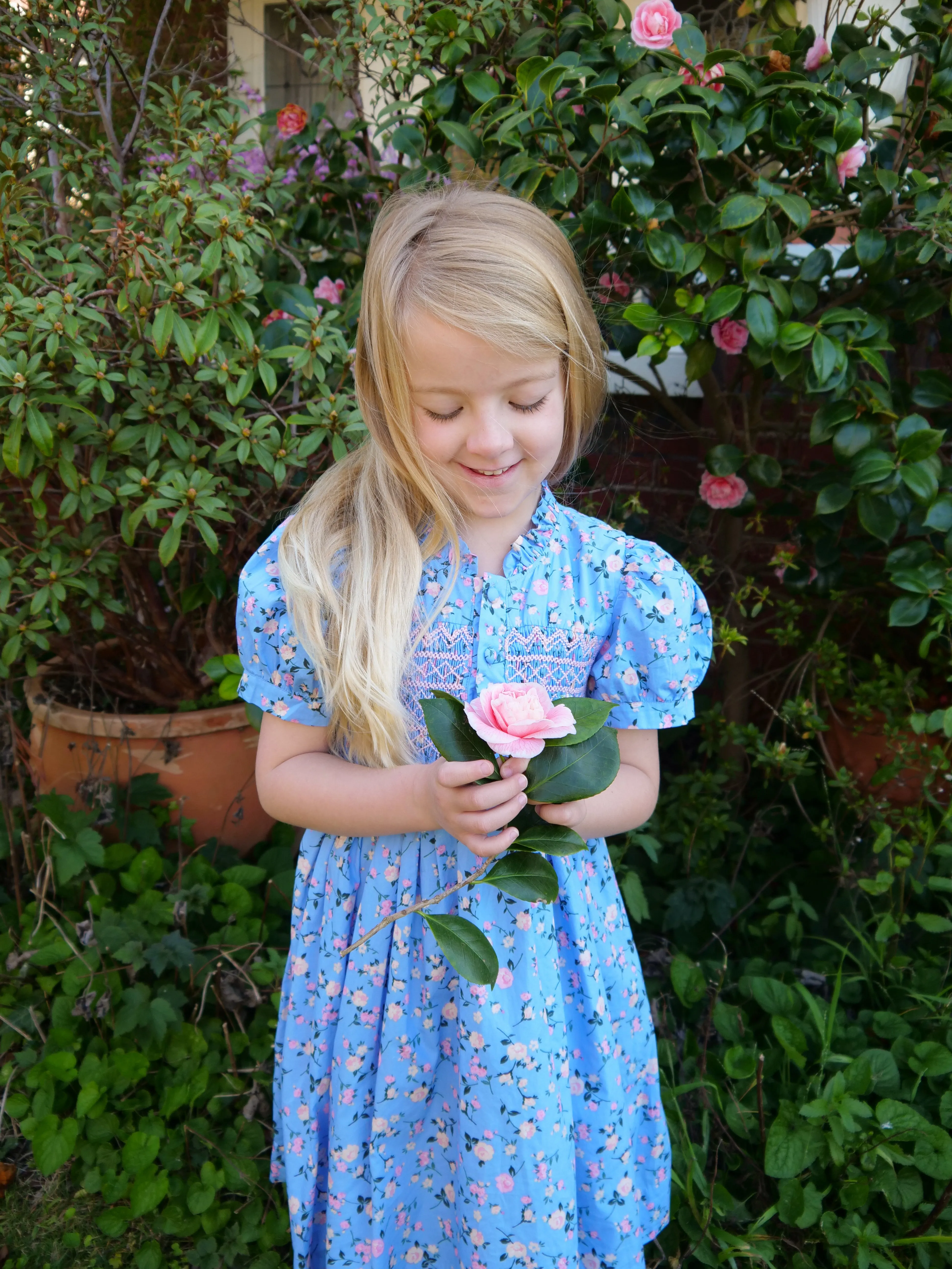 Cerulean Rose Smocked Dress