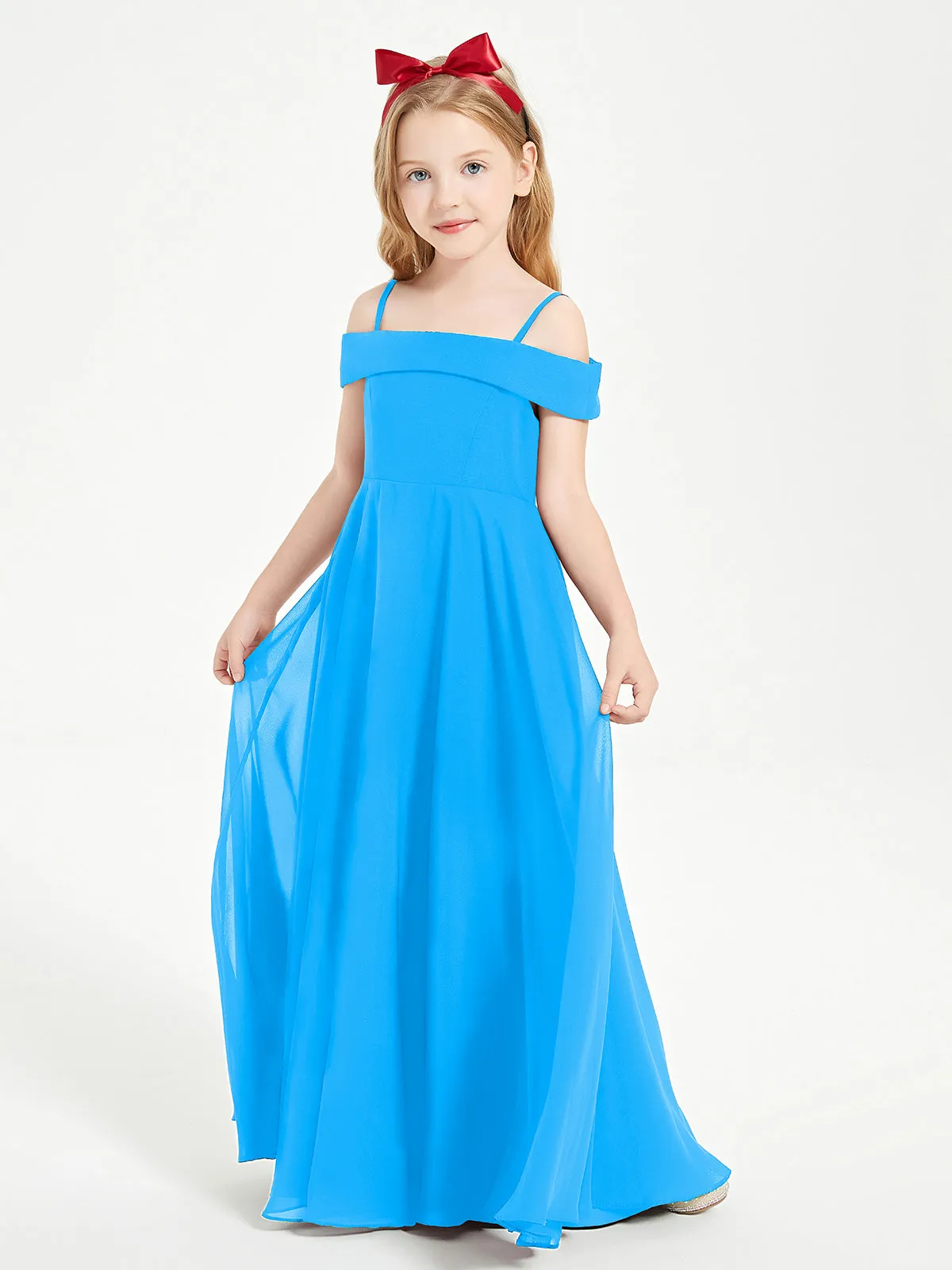 Chic Junior Bridesmaid Dresses Off the Shoulder Ocean Blue