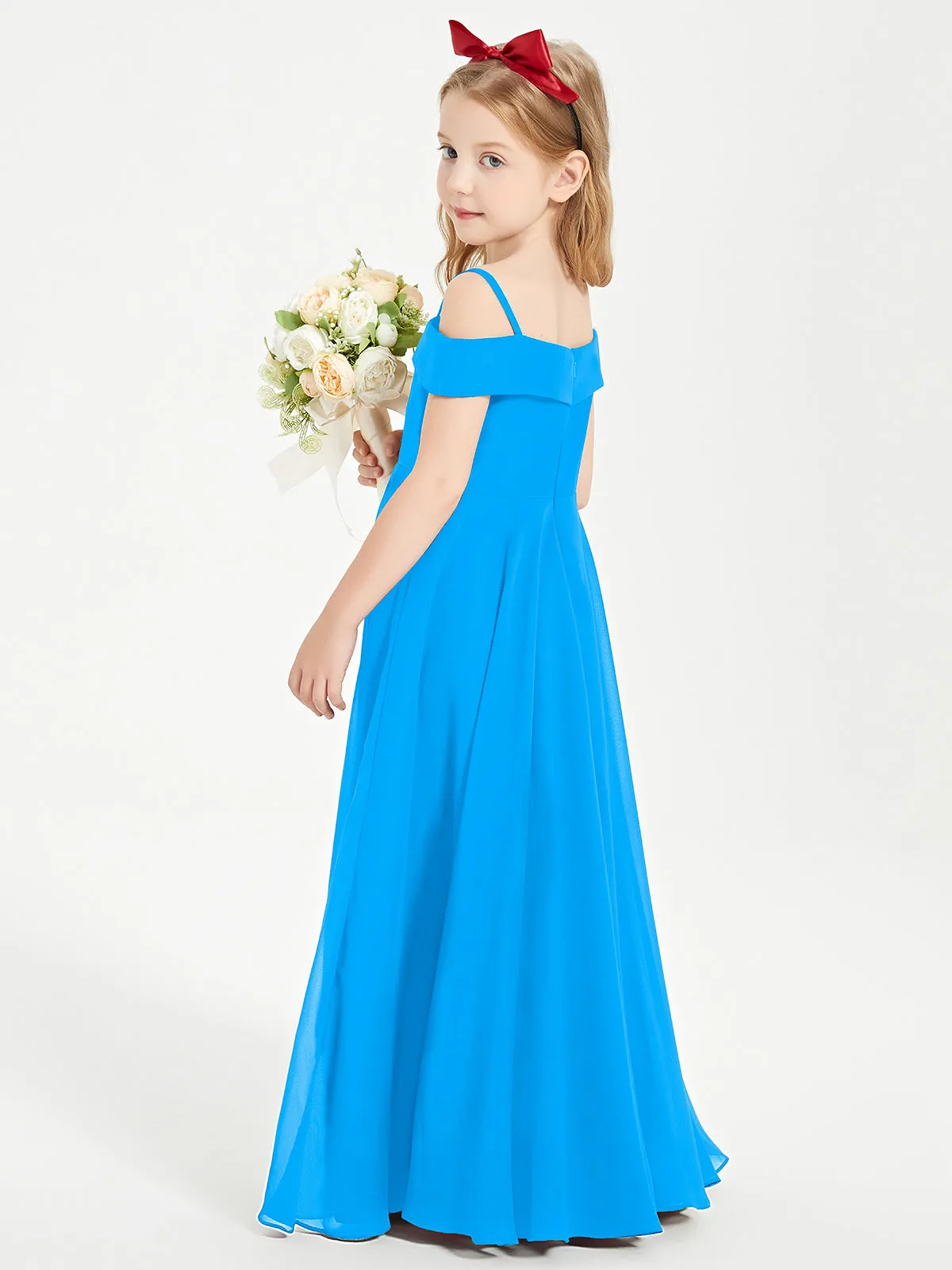 Chic Junior Bridesmaid Dresses Off the Shoulder Ocean Blue