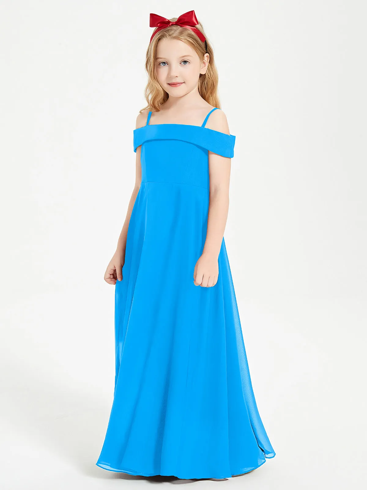 Chic Junior Bridesmaid Dresses Off the Shoulder Ocean Blue