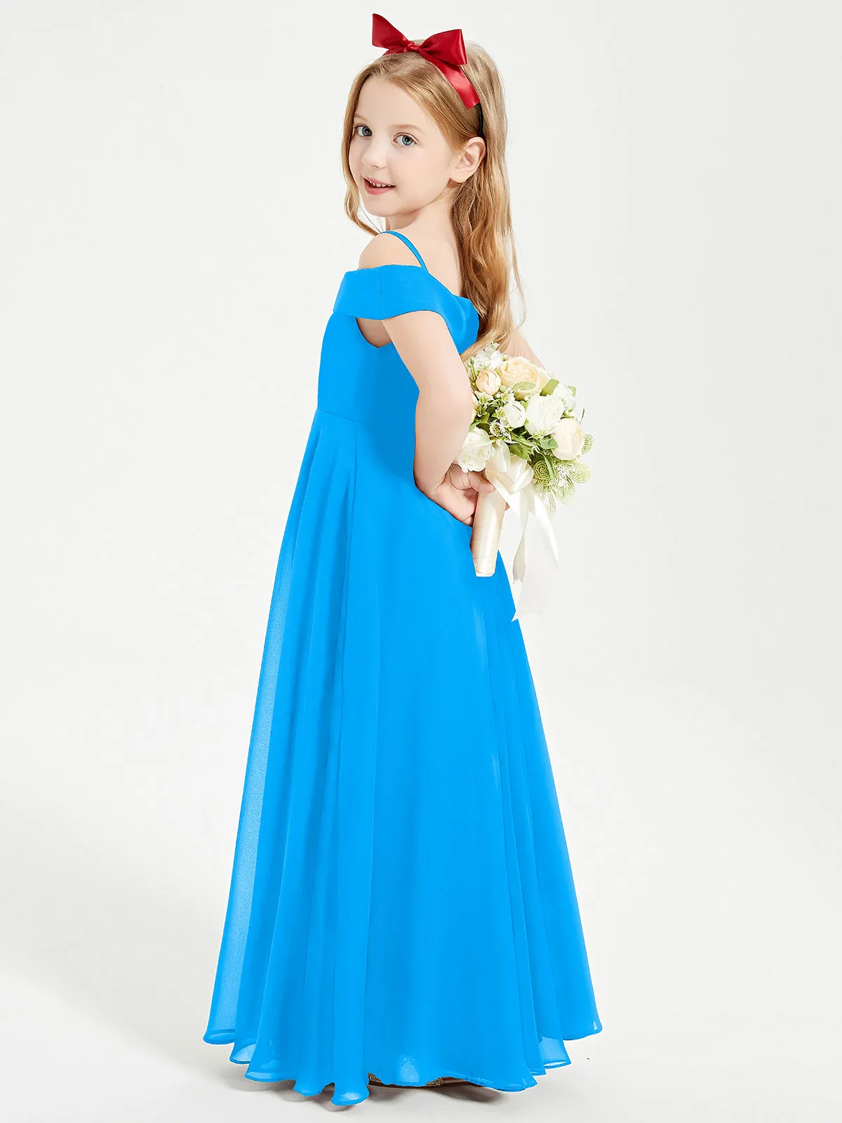Chic Junior Bridesmaid Dresses Off the Shoulder Ocean Blue