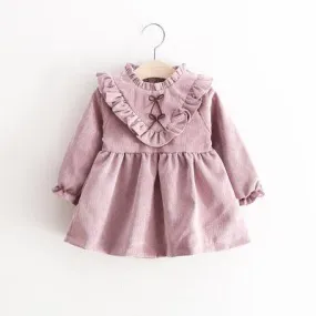 Children's wear 2021 spring new V-neck corduroy girls dresses