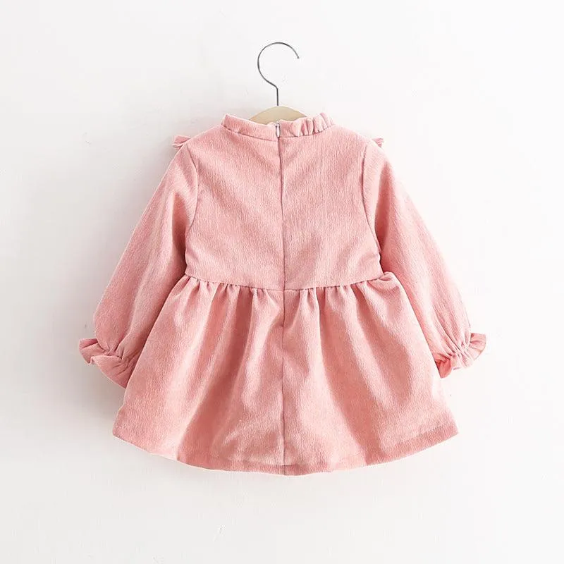 Children's wear 2021 spring new V-neck corduroy girls dresses