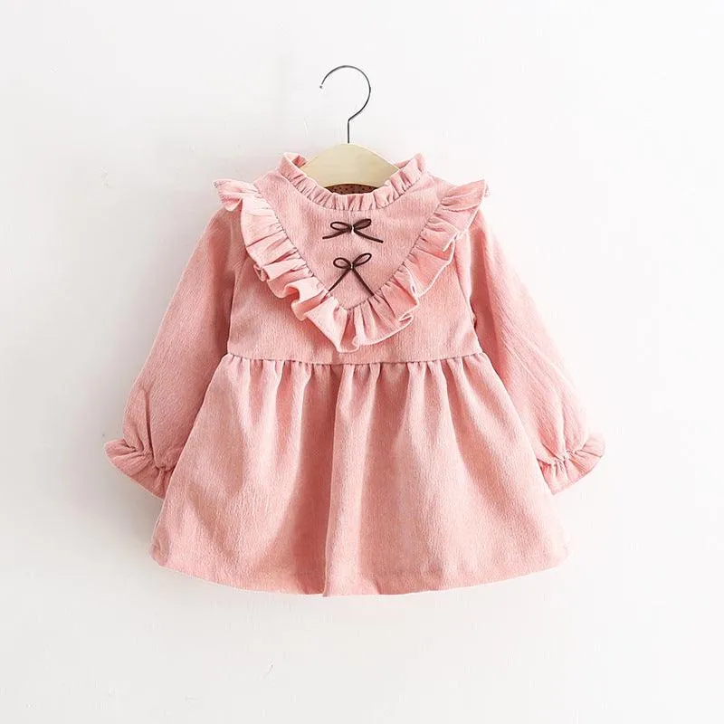 Children's wear 2021 spring new V-neck corduroy girls dresses