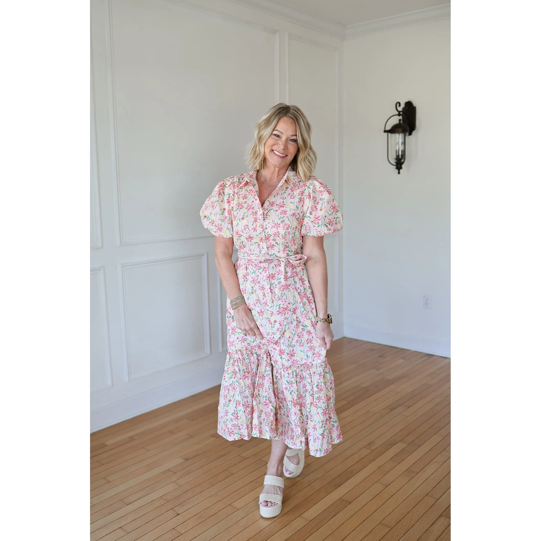 Colette Pink Floral Button Down Dress