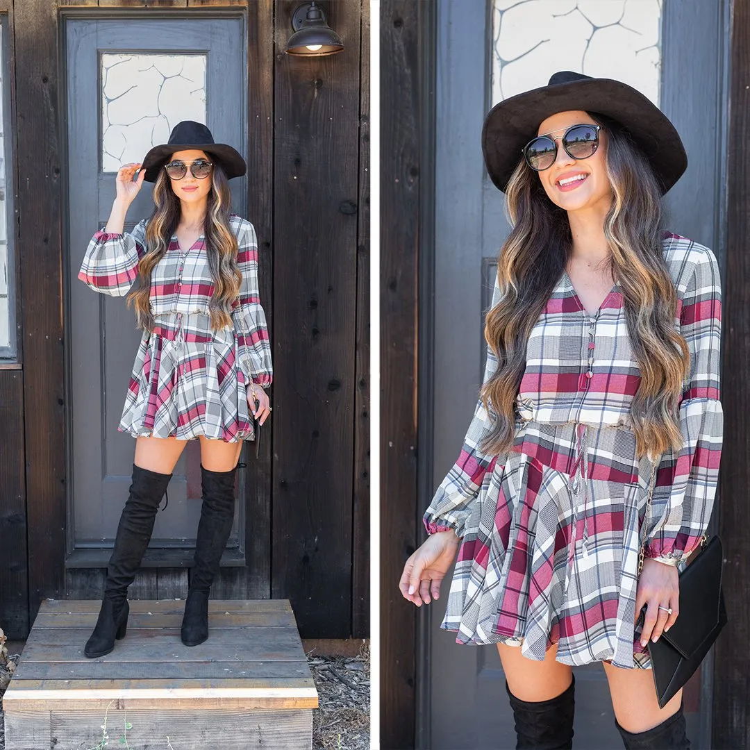 Crisp And Cool Burgundy Red Plaid Dress