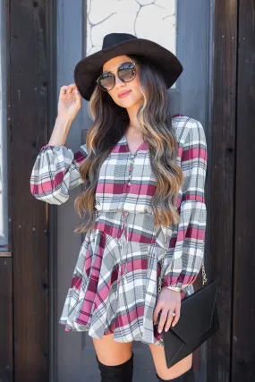 Crisp And Cool Burgundy Red Plaid Dress