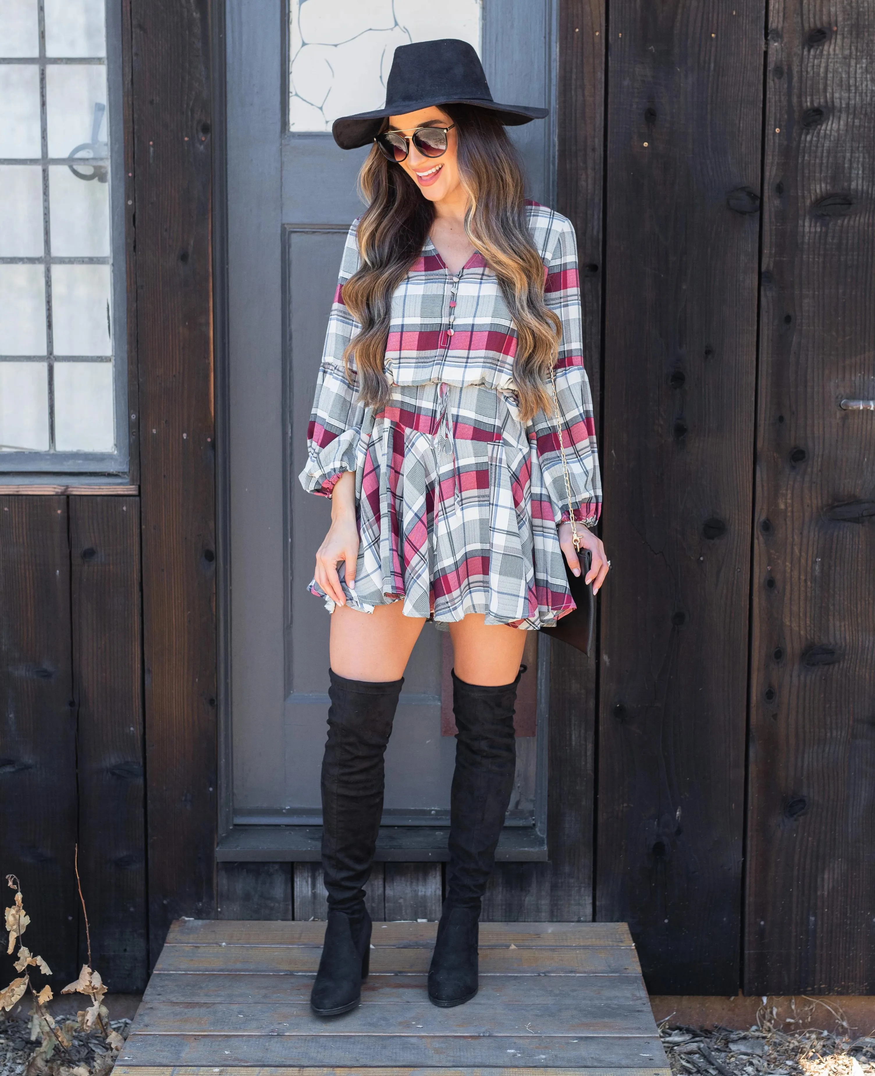 Crisp And Cool Burgundy Red Plaid Dress
