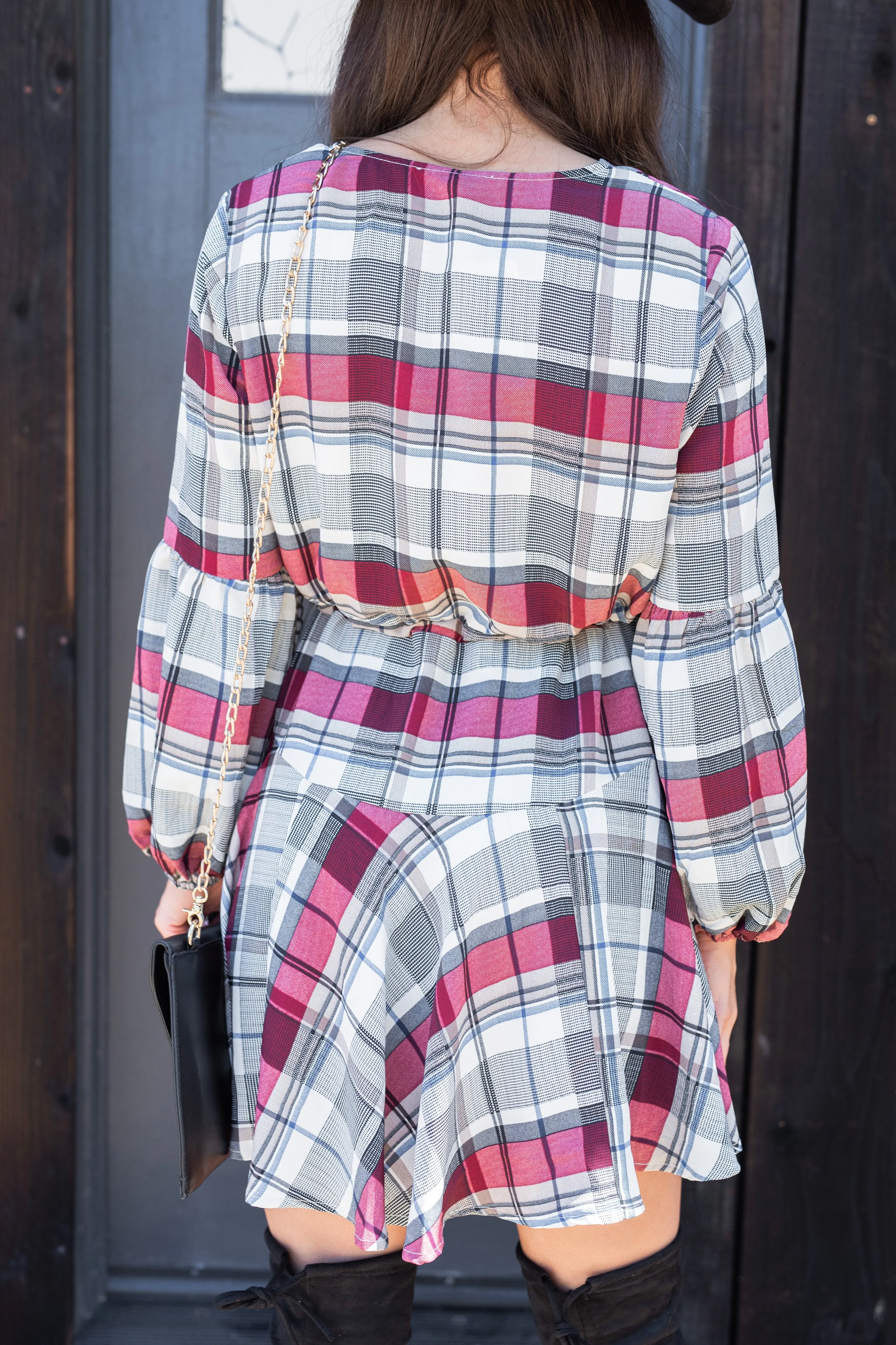 Crisp And Cool Burgundy Red Plaid Dress