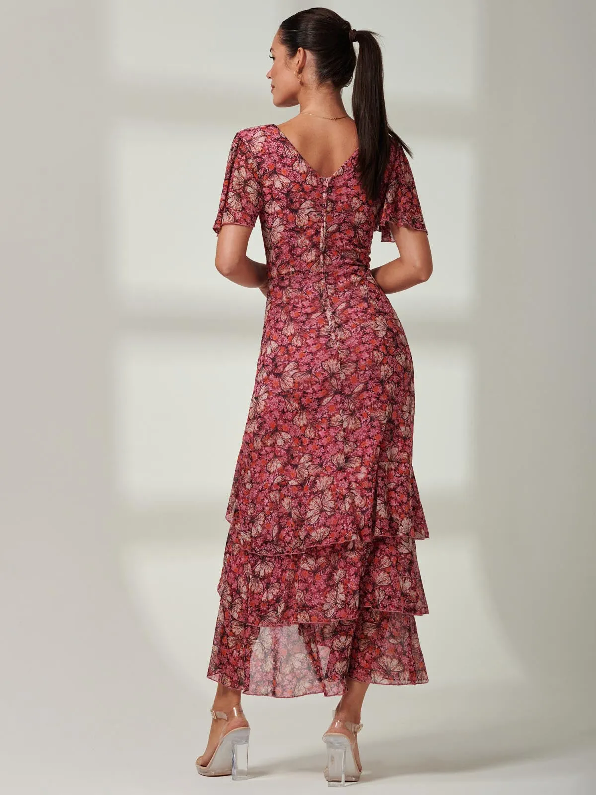 Daleysa Frill Hem Mesh Maxi Dress, Pink Multi