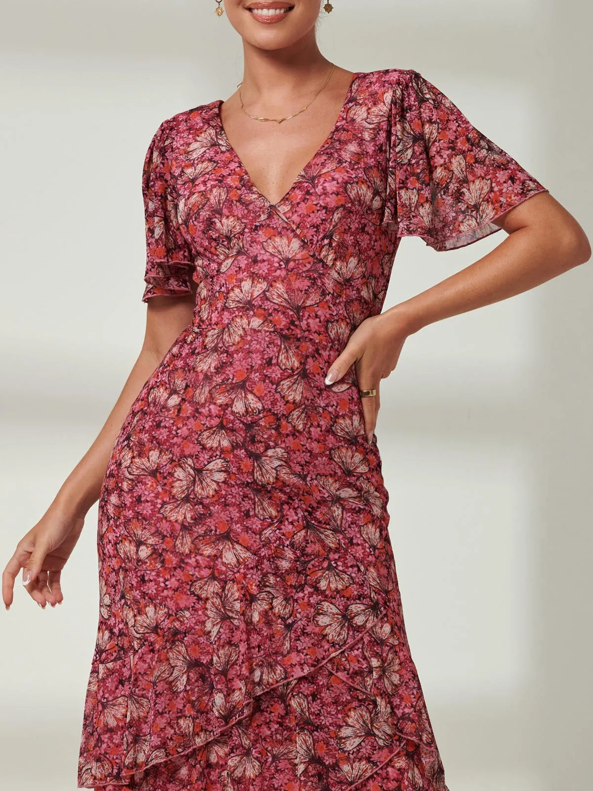 Daleysa Frill Hem Mesh Maxi Dress, Pink Multi