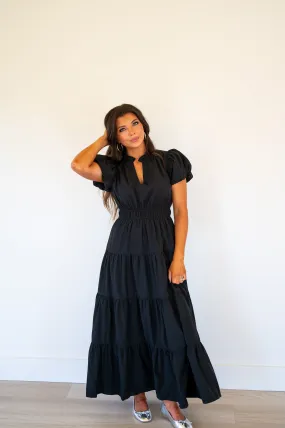 Dana Puff Sleeve Tiered Dress-Black