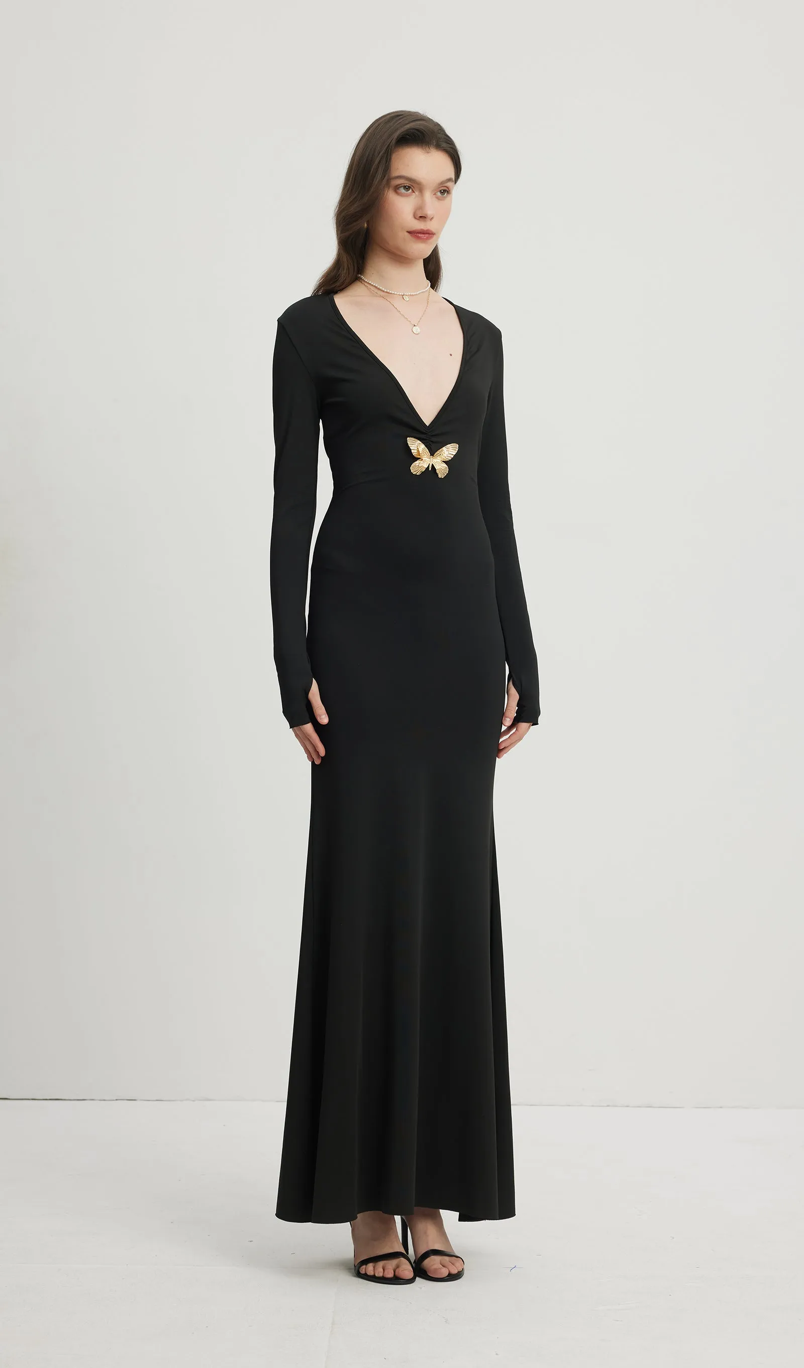 Deep V Neck Maxi Dress Black