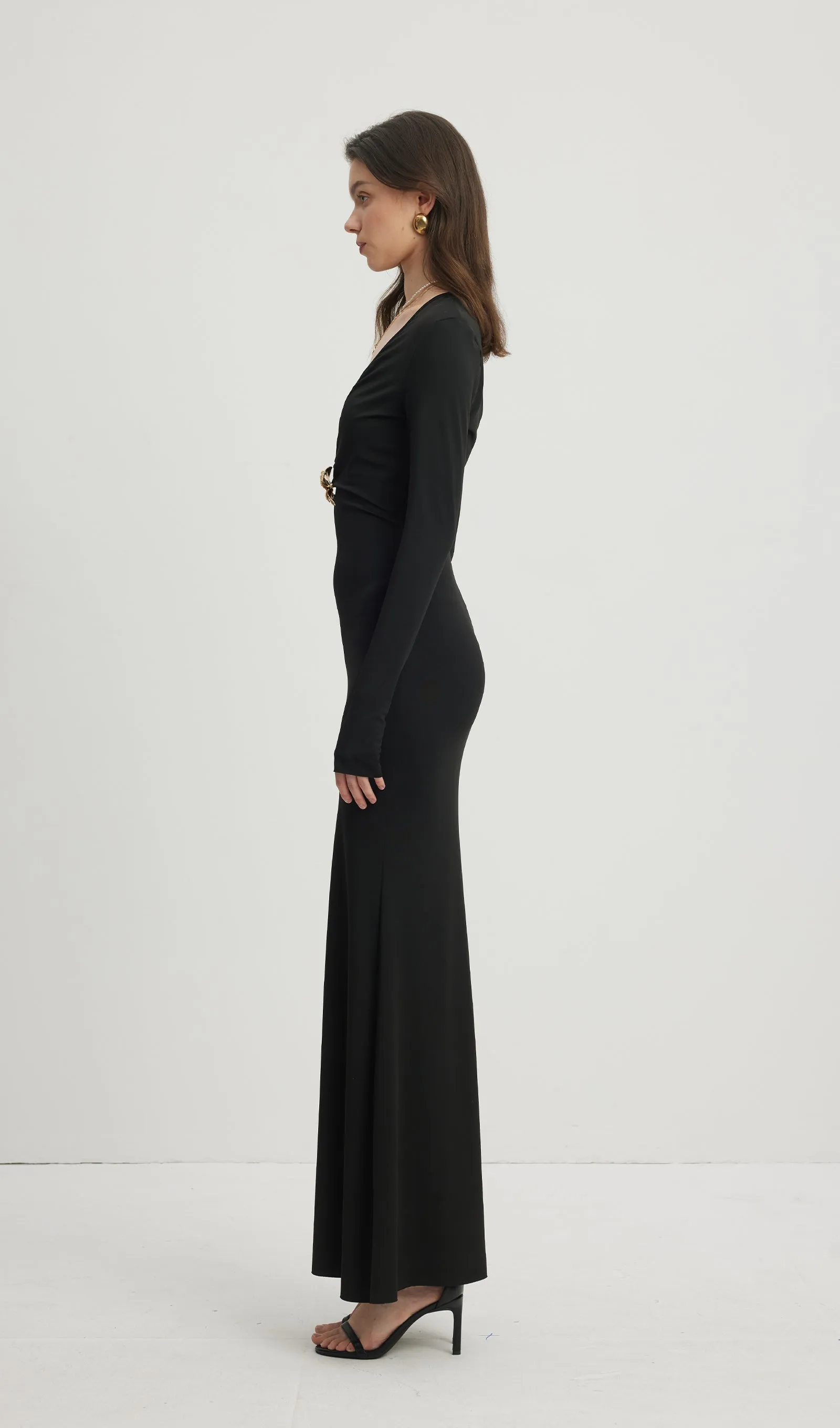 Deep V Neck Maxi Dress Black