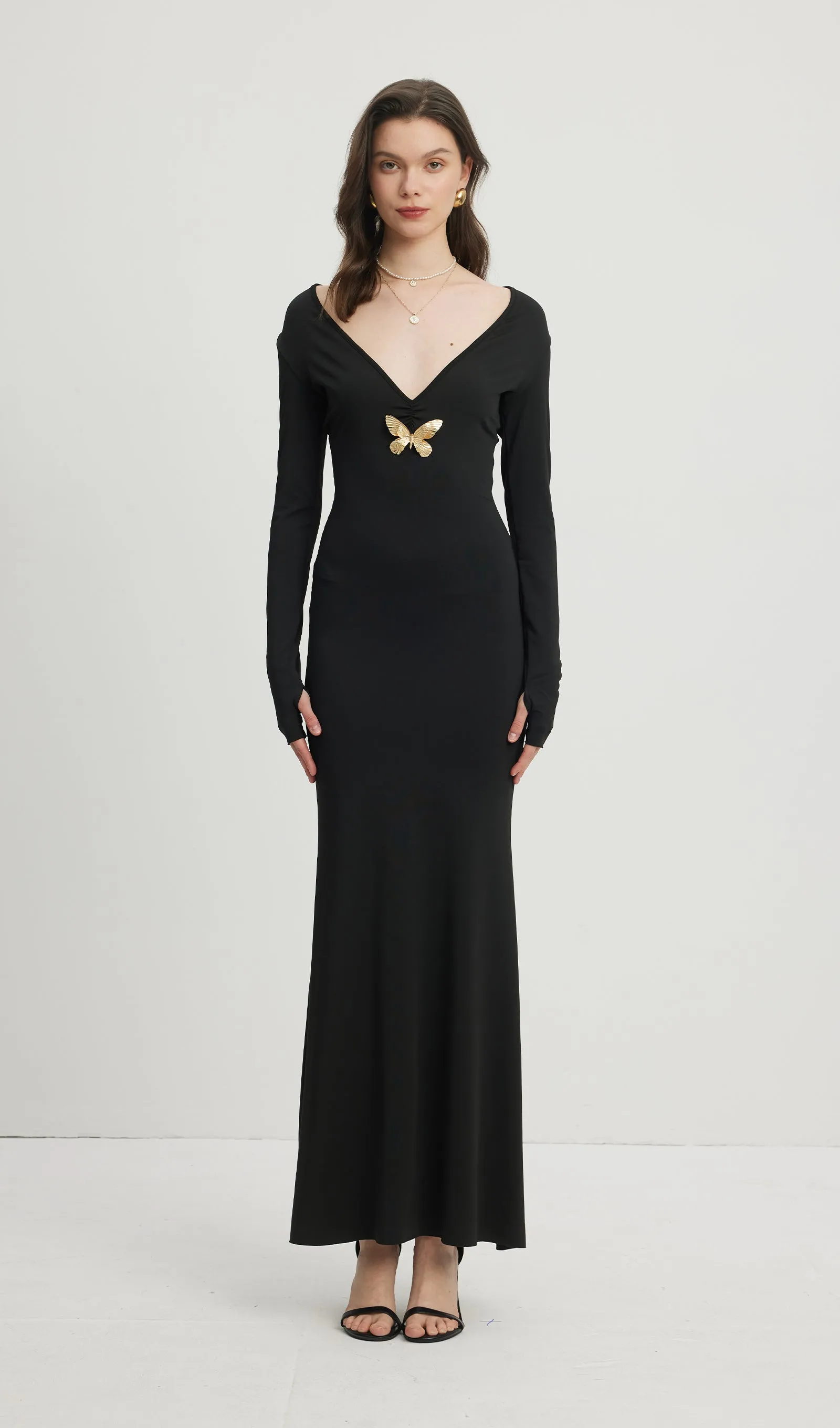 Deep V Neck Maxi Dress Black