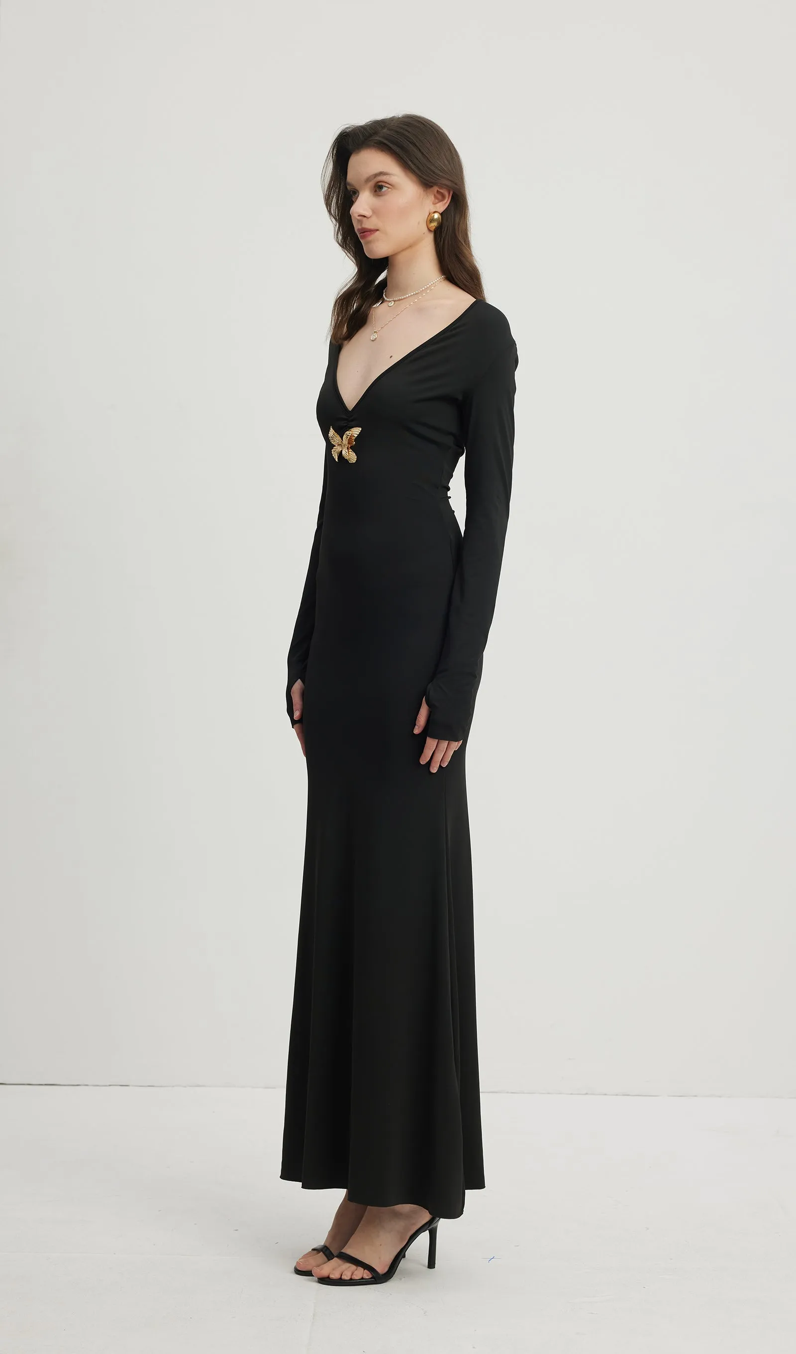 Deep V Neck Maxi Dress Black