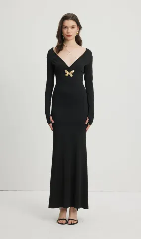 Deep V Neck Maxi Dress Black