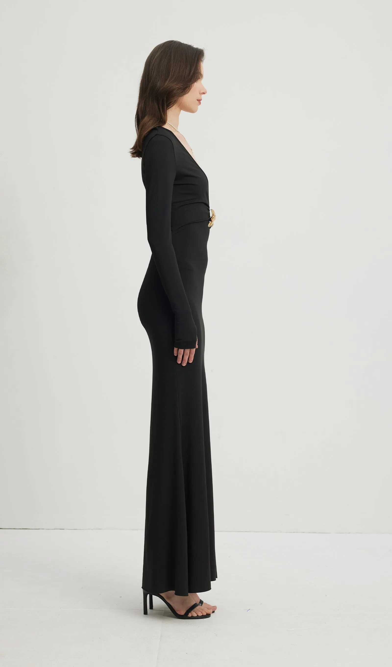 Deep V Neck Maxi Dress Black