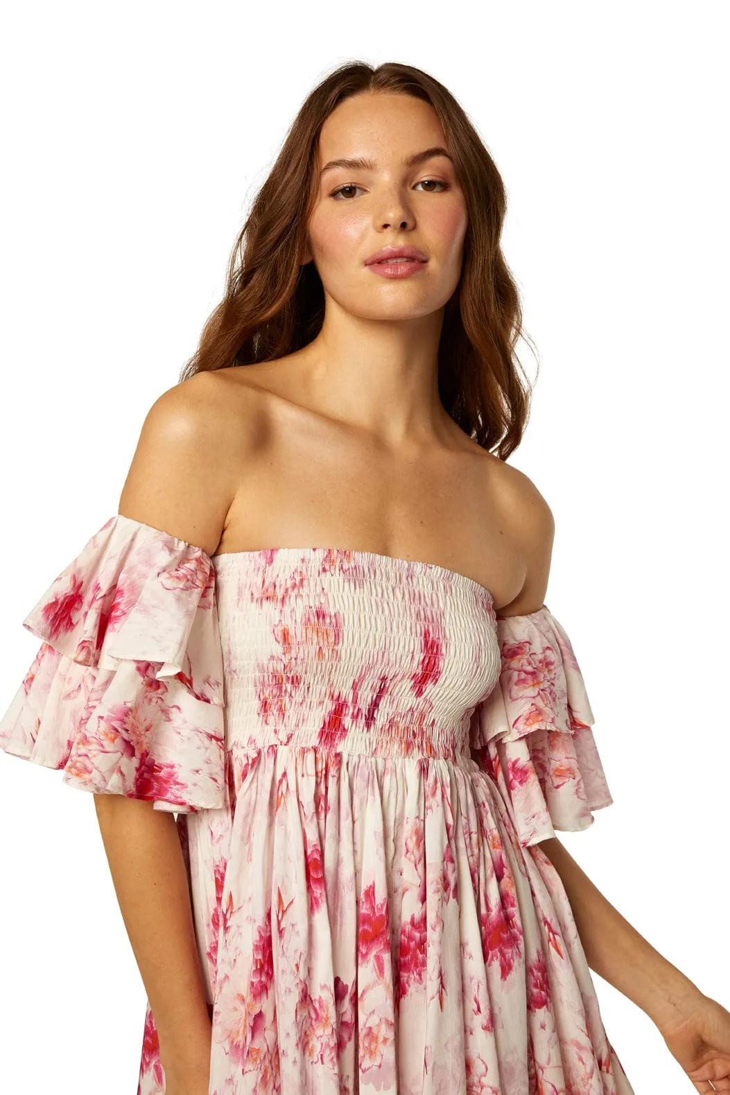 Dina Off Shoulder Short Dress Abstract Rose Flora
