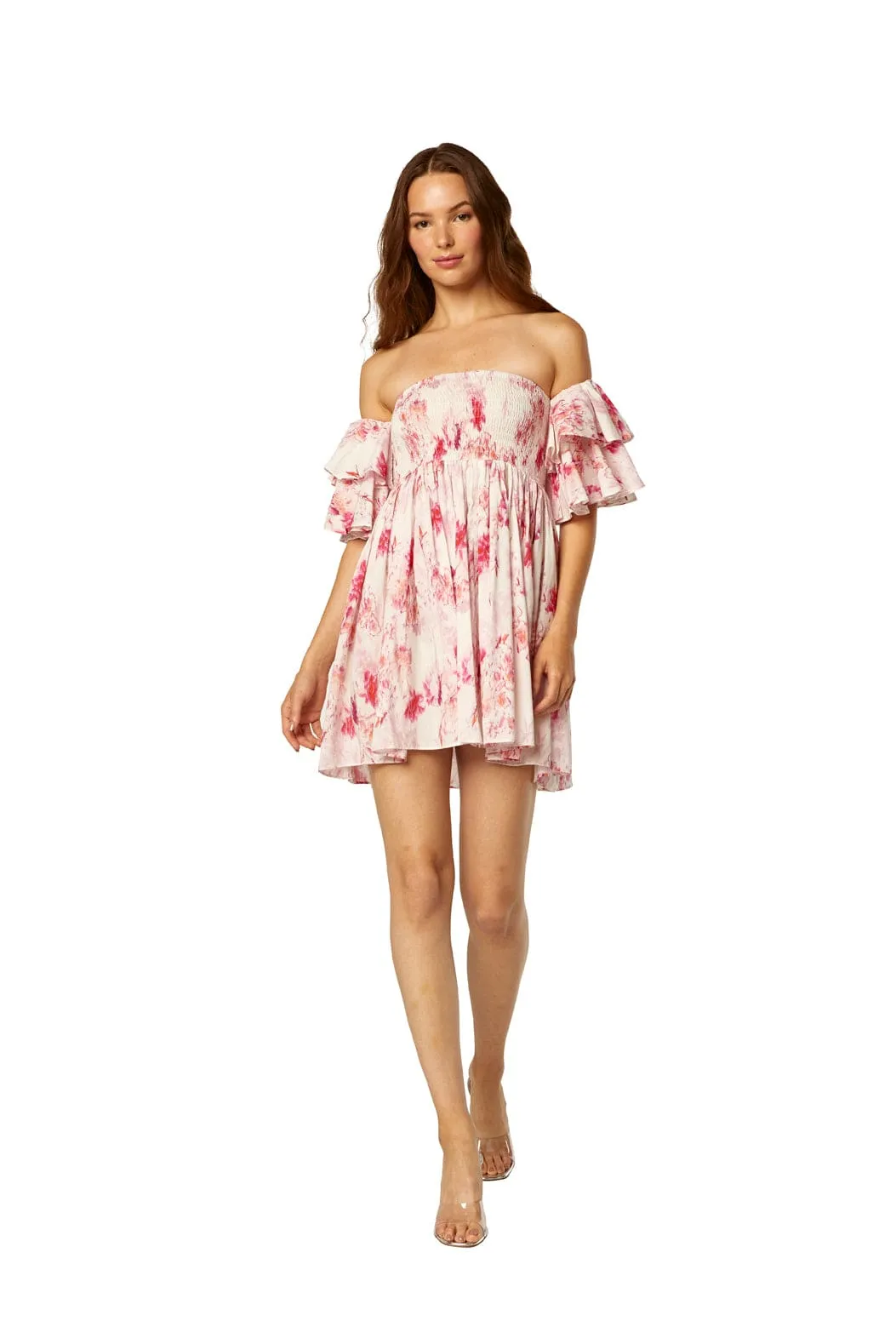 Dina Off Shoulder Short Dress Abstract Rose Flora