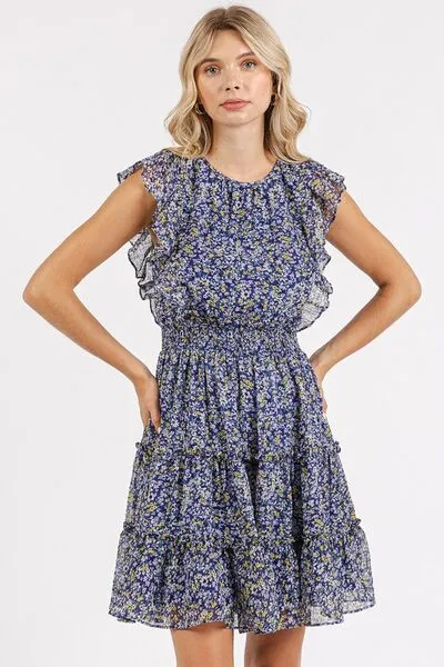 Ditsy Floral Print Ruffle Chiffon Mini Dress