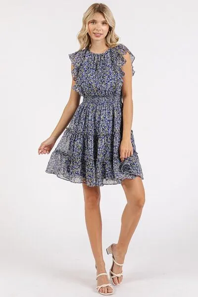 Ditsy Floral Print Ruffle Chiffon Mini Dress