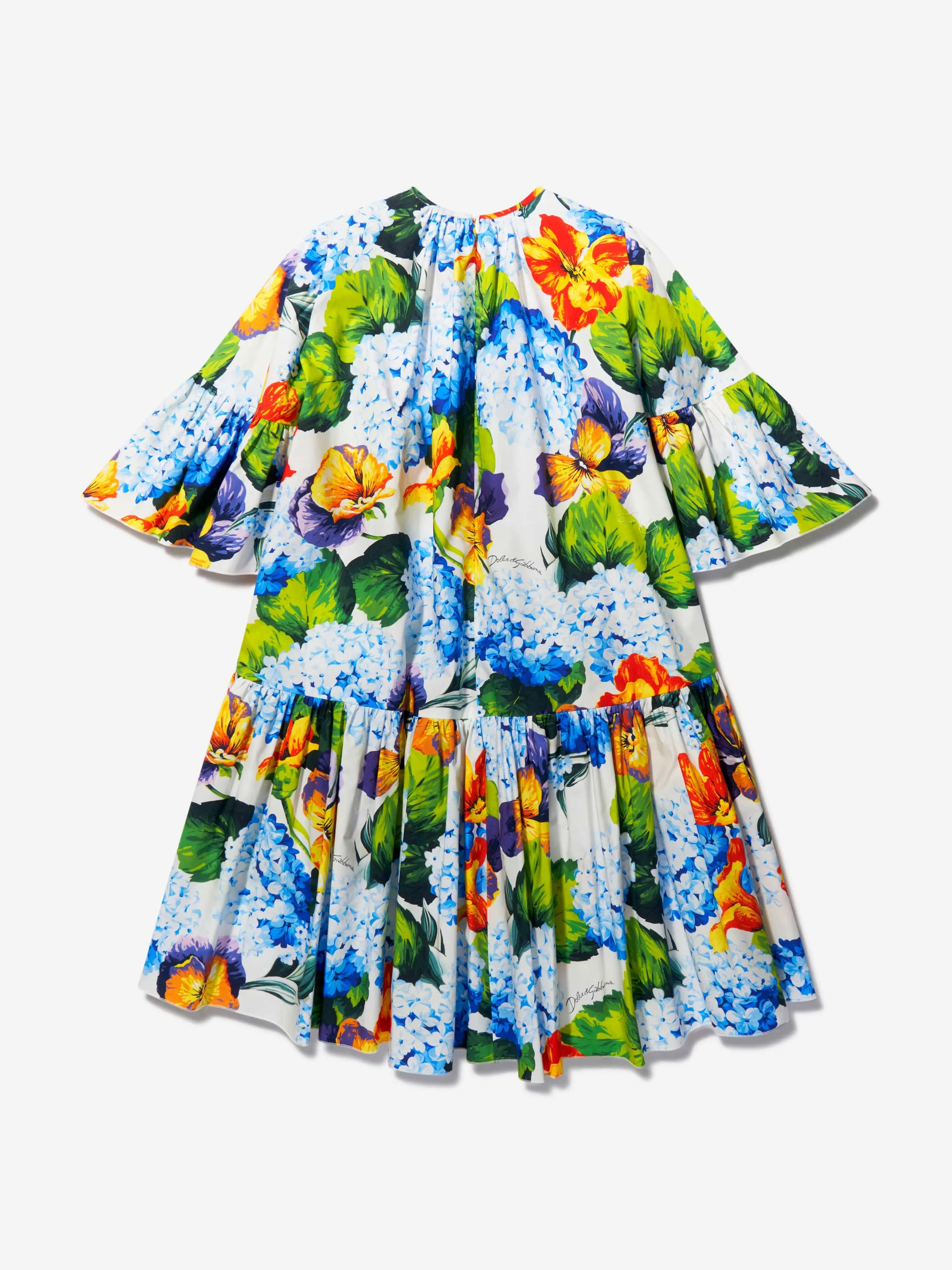 Dolce & Gabbana Girls Cotton 3/4 Sleeve Hydrangea Dress