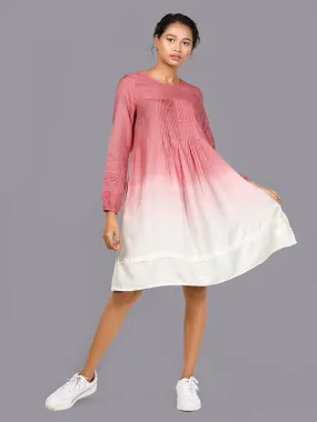 Eco Khadi Cotton Dark Pink Ombre Tunic Dress - Maahi
