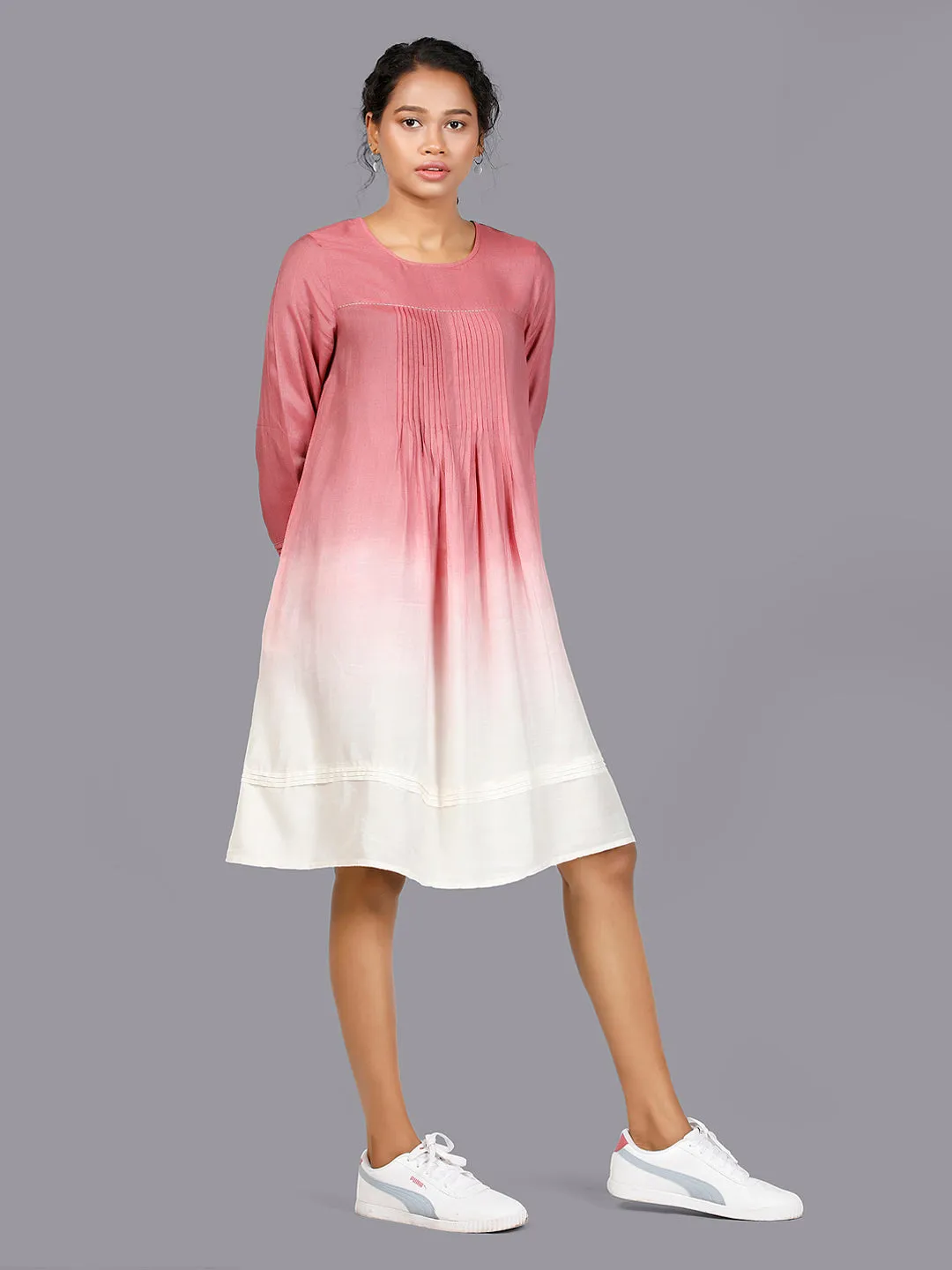 Eco Khadi Cotton Dark Pink Ombre Tunic Dress - Maahi