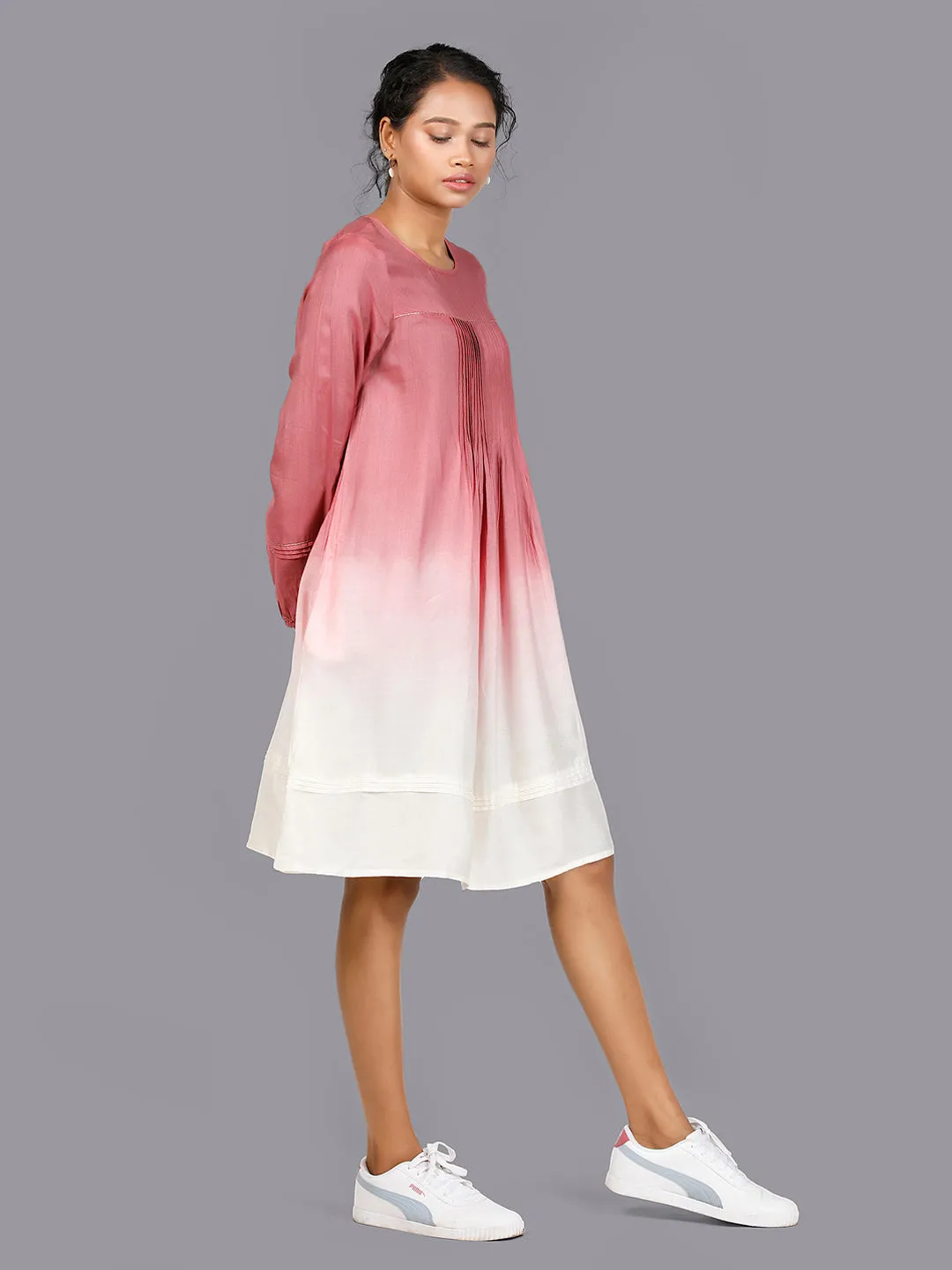 Eco Khadi Cotton Dark Pink Ombre Tunic Dress - Maahi