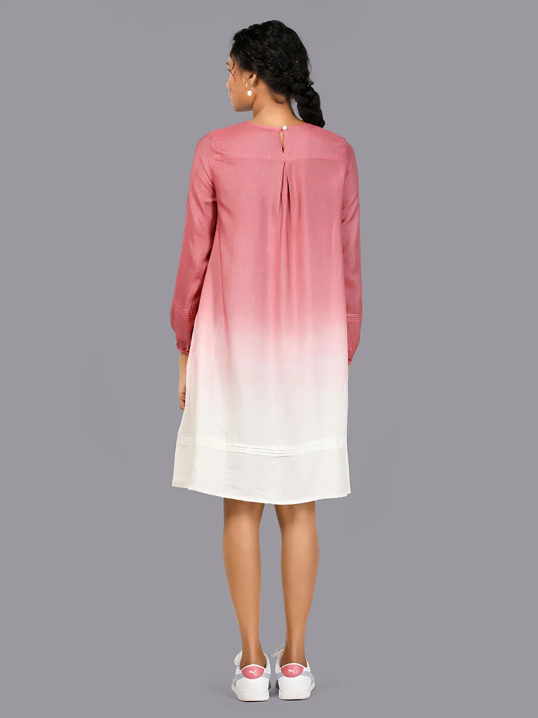 Eco Khadi Cotton Dark Pink Ombre Tunic Dress - Maahi