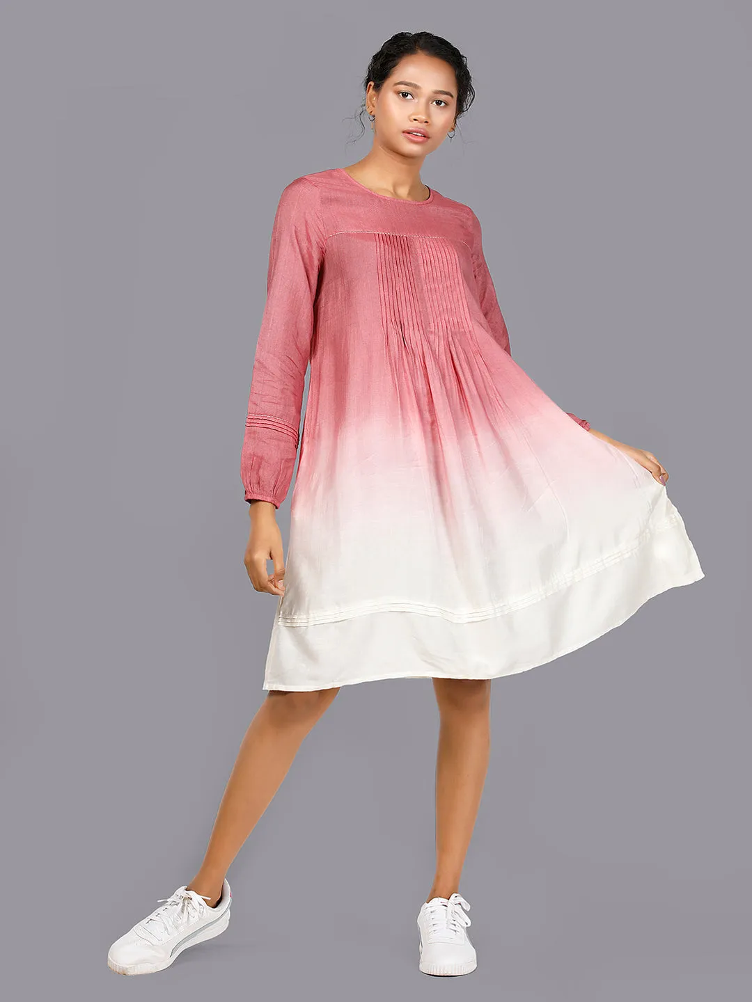 Eco Khadi Cotton Dark Pink Ombre Tunic Dress - Maahi