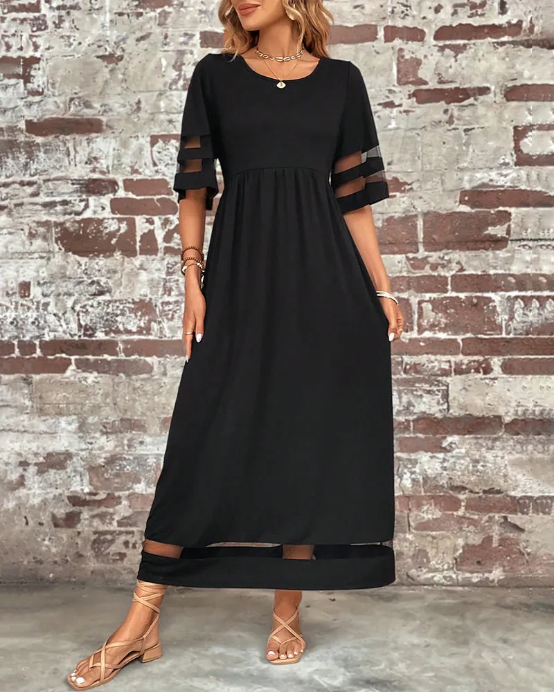 Elegant  Dress Mid-Sleeve Casual Crew Neck
