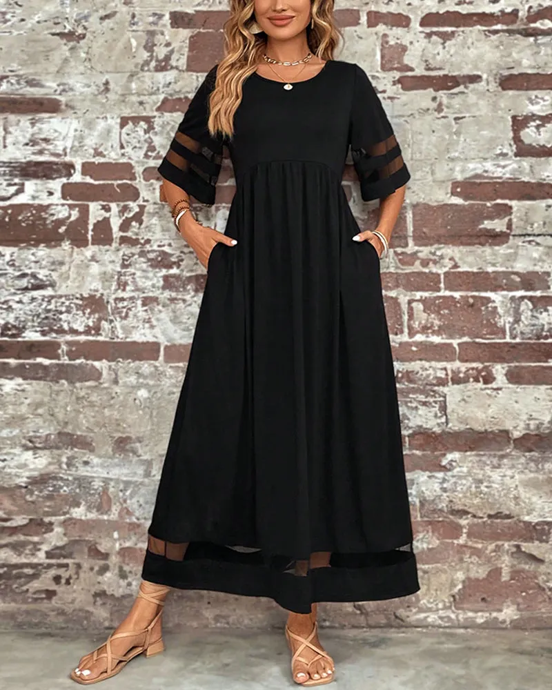 Elegant  Dress Mid-Sleeve Casual Crew Neck