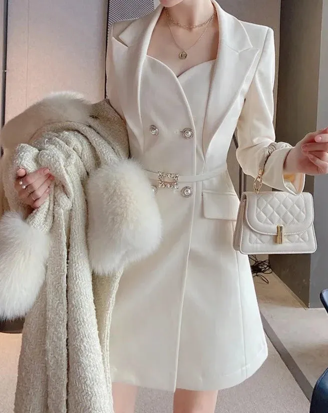 ELISE Vintage Button-Embellished Double Breasted Blazer Dress