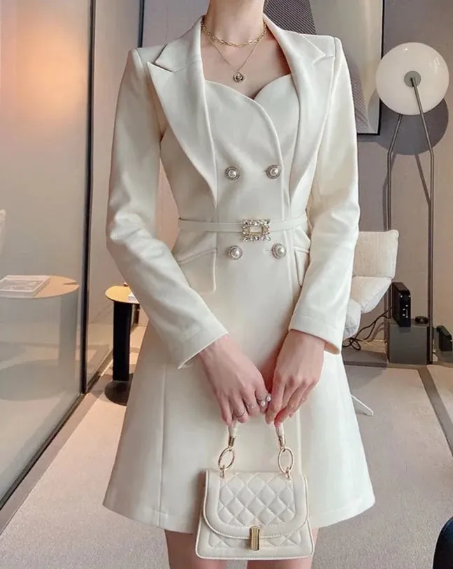 ELISE Vintage Button-Embellished Double Breasted Blazer Dress