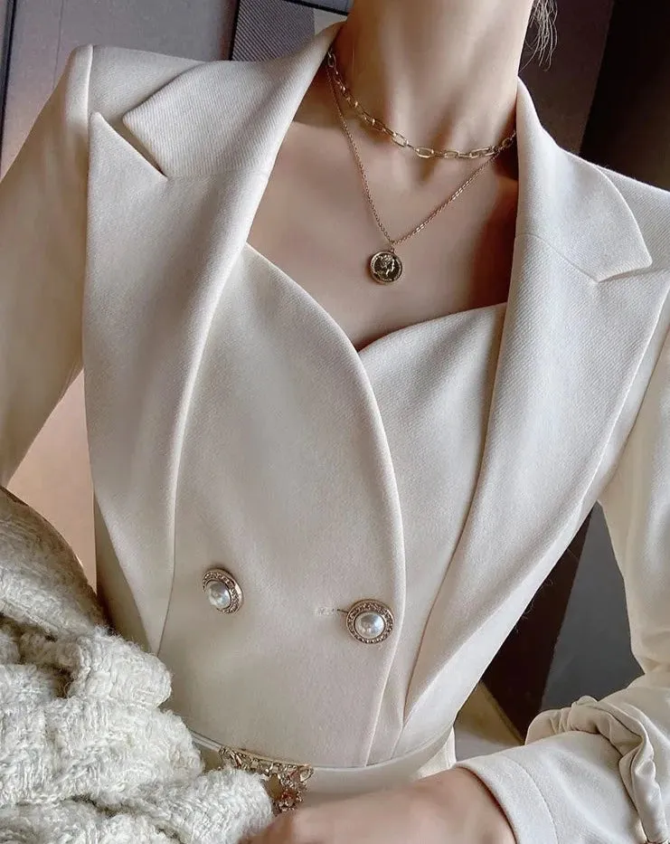 ELISE Vintage Button-Embellished Double Breasted Blazer Dress