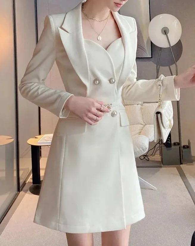 ELISE Vintage Button-Embellished Double Breasted Blazer Dress
