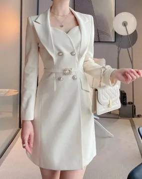 ELISE Vintage Button-Embellished Double Breasted Blazer Dress