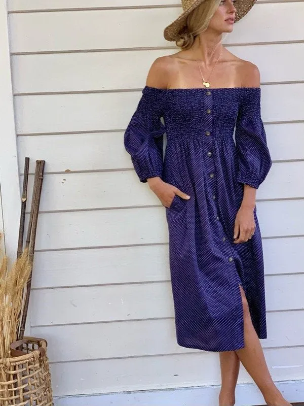 Elly Black Linen Off-Shoulder Dress