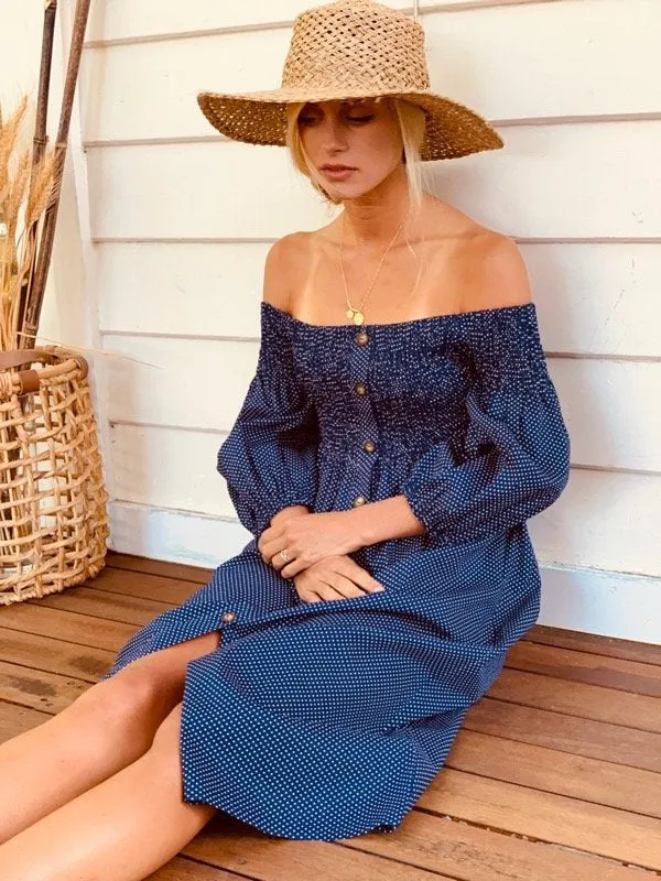Elly Black Linen Off-Shoulder Dress