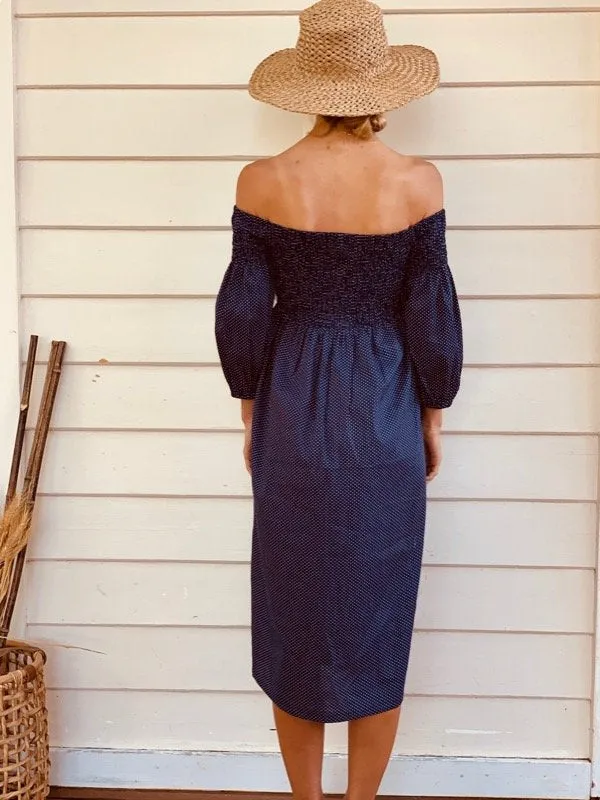 Elly Black Linen Off-Shoulder Dress