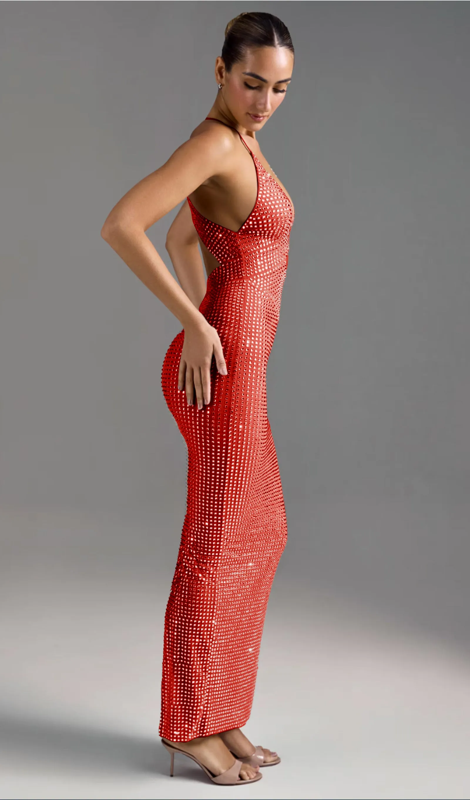 Embellished Cut-Out Maxi Dress Red