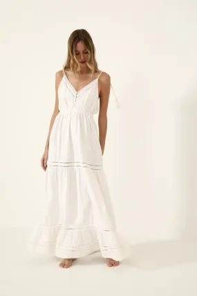 ESTEROS OFF WHITE EMBROIDERED LINEN DRESS