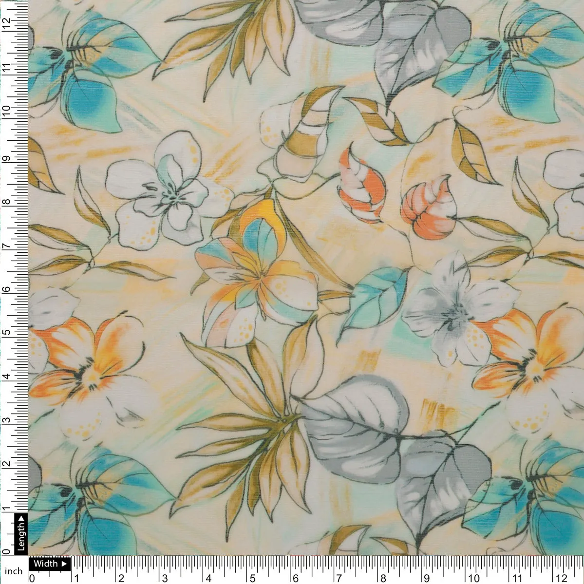 FAB VOGUE Studio Floral Printed Chiffon Fabric -  Lightweight,  Soft and Flowy for Dresses, Scarves, Crafts