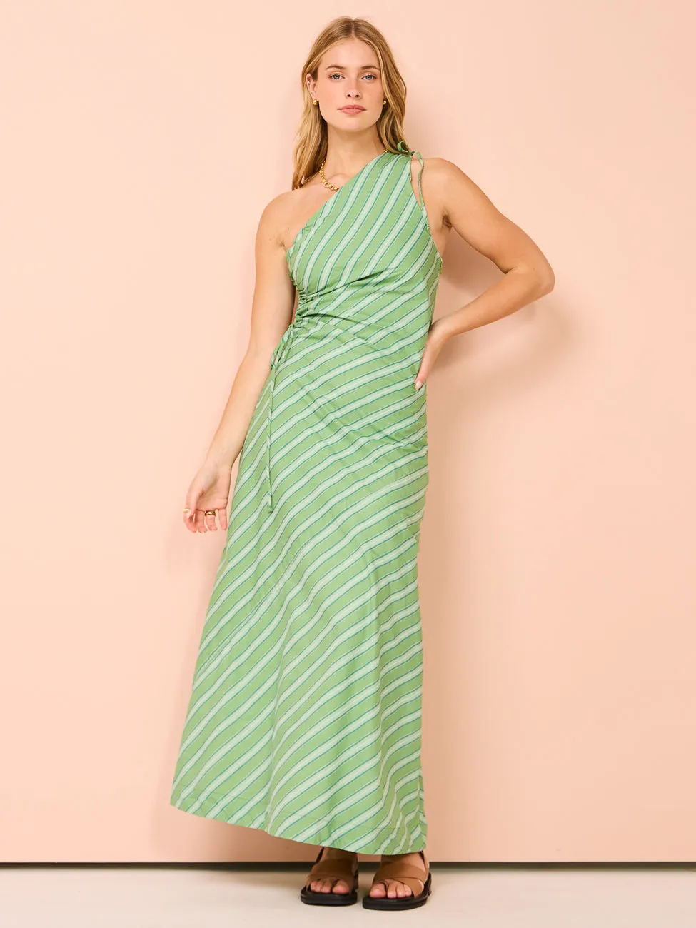 Faithfull the Brand Laureles Midi Dress in Akaia Strripe Green
