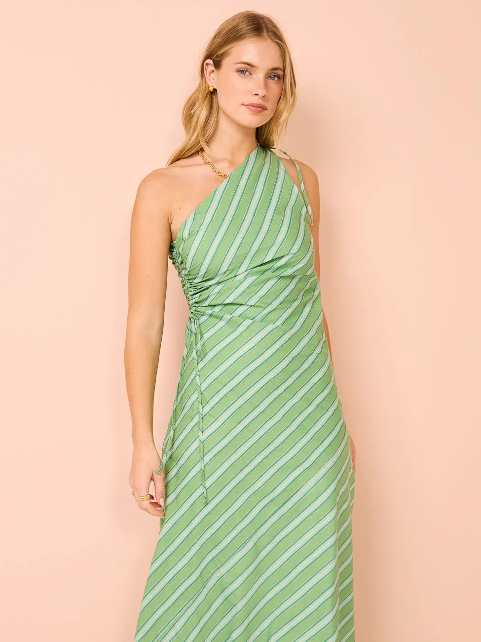 Faithfull the Brand Laureles Midi Dress in Akaia Strripe Green
