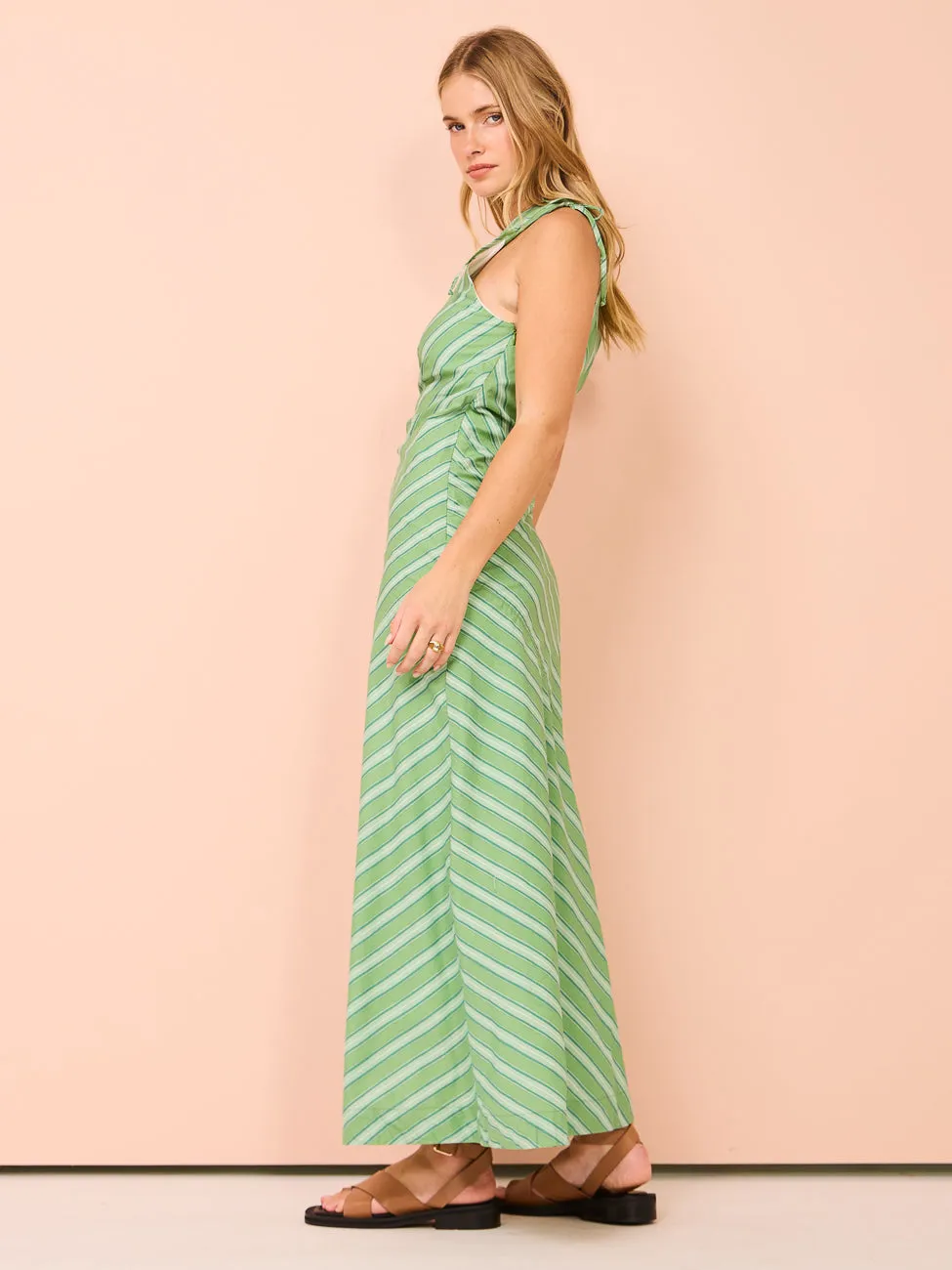 Faithfull the Brand Laureles Midi Dress in Akaia Strripe Green